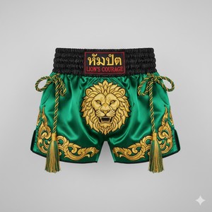 Shorts de Muay Thai pour homme, rouge et or, ailes brodées, satin, taille haute, élastique, équipement de combat sportif, shorts d'entraînement MMA - Product Image 4