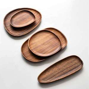 Plateau de service en bois de forme irrégulière, grain de bois naturel, plateau de présentation alimentaire pour le petit-déjeuner, les collations, les desserts et les repas - Product Image 4