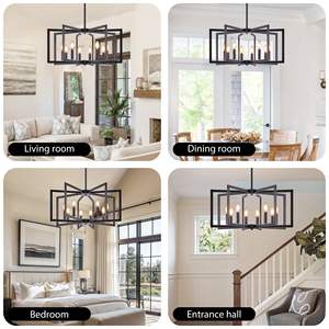 27" Modern Industrial <b>Black</b>-Iron Metal Pendant <b>Light</b> Fixture <b>Black</b> Geometric 8-<b>Light</b> Chandelier Living Kitchen Use <b>Bulb</b> Not - Product Image 5