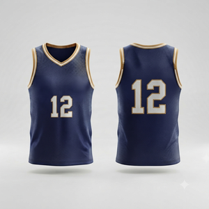 Maillot de basket-ball personnalisé pour hommes, sans manches, bleu or, numéro 12, en maille sublimée, évacuant l'humidité, vêtements d'équipe - Product Image 1