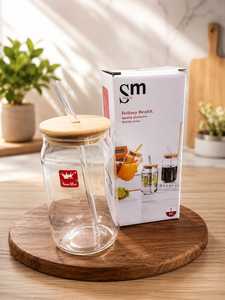 Rectangle Ceramic Pitcher Straw Reusable Luxury Design Yellow Handle <b>Lid</b> Food Grade <b>Glass</b> <b>Bottle</b> Eco Friendly 300mm Diameter - Product Image 2