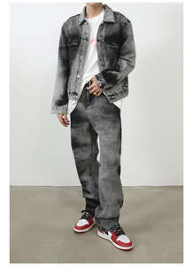 Conjunto de 2 piezas de mezclilla para hombre: Chaqueta y pantalones vaqueros con lavado desgastado y teñido a la piedra, estilo Hip Hop de primavera. - Product Image 6