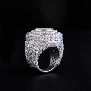 Iced Out <b>Cushion</b> Shape Round Cut Moissanite Diamond <b>Statement</b> Ring Custom Bust Hip Hop Engagement Jewelry Anniversary Gifts Him - Product Image 4