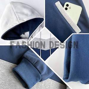 Sudadera con Capucha para Hombre, Estilo Color Block, Forro Polar, Manga Larga, Diseño de Parches, Informal, con Bolsillos - Product Image 5