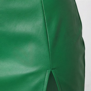 Women High Waist Green Faux Leather Mini <b>Pencil</b> <b>Skirt</b> <b>With</b> <b>Slit</b> - Product Image 5