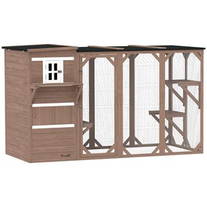 Grande Casetta per Gatti da Esterno in Legno di Abete, Design a 2 Piani con Ampie Zone Nascondiglio e Piattaforme Multiple per 3 Gatti - Product Image 1