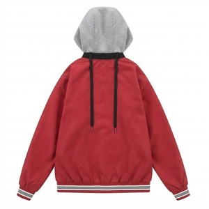 <b>Men's</b> Red Varsity <b>Jacket</b> With Hood Plus Size Casual Thick Polyester Wadding Autumn Wear Loose Fit Regular Sleeve Solid Color - Product Image 1