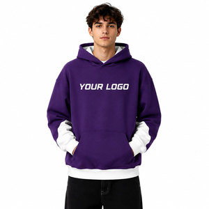 Sudadera con Capucha Unisex de Felpa Morada con Detalles Blancos, Logotipo Estampado en la Parte Delantera, Corte Holgado Informal, Ropa de Otoño - Product Image 4