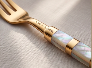 Juego de cubiertos elegantes ACME METAL en oro mate con revestimiento PVD en oro rosa y mango con incrustaciones de nácar para bodas y restaurantes. - Product Image 2