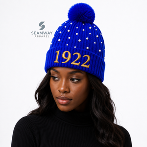 Gorro de Punto Acrílico para Mujer Sigma Gamma Rho, Bordado con Perlas y Adorno de Pompón, Puño Acanalado, Gorro Casual de Invierno - Product Image 5