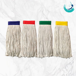 หัวไม้ถูพื้นทรงสี่เหลี่ยมผืนผ้า ยี่ห้อ KSR ผลิตจากเส้นด้ายฝ้ายคุณภาพสูง สีขาว พร้อมแถบสีด้านบนขนาด 2 นิ้ว แบบรีดน้ำได้เอง และนำกลับมาใช้ซ้ำได้ สำหรับระบบทำความสะอาดพื้น - Product Image 5