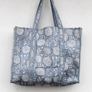 Bolso de Mano de Viaje Acolchado de Tela de Algodón para Mujer, Bolso de Compras de Verano - Product Image 1