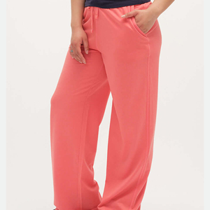 Pantalon tricoté large en corail pour femme, taille mi-haute avec cordon de serrage, coupe décontractée ample, longueur intégrale, couleur unie, respirant, idéal pour l'été - Product Image 5