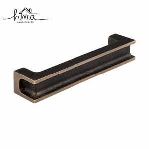 Brushed Gold Brass Cabinet Handle Long Flat <b>Bar</b> with Hammered Texture and Curved Ends Modern Drawer <b>Pull</b> Furniture Handle - Product Image 4