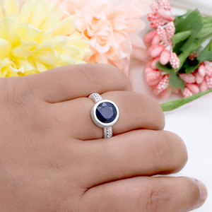 925 Sterling <b>Silver</b> Round cut Blue Sapphire Pave cz gemstone <b>Ring</b> for <b>Men</b> Trendy Style Gift Everyday Wear Jewelry - Product Image 2