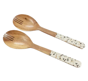 Ensemble de saladiers en bois uniques avec poignée rayée, design minimaliste, couverts réutilisables pour la restauration et la maison, couverts de luxe - Product Image 4