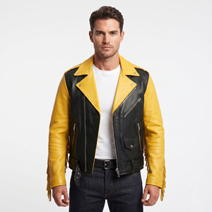 Veste en cuir à franges pour homme avec fermeture éclair, veste en cuir véritable de qualité supérieure pour homme, veste en cuir à franges avec ceinture pour homme - Product Image 5