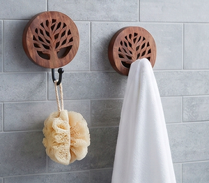 Artisanal Wooden Wall Mount <b>Hook</b> With Tree Carving Design Rustic Style Single <b>Hook</b> <b>For</b> Clothing Storage And Bathroom Clothes - Product Image 5