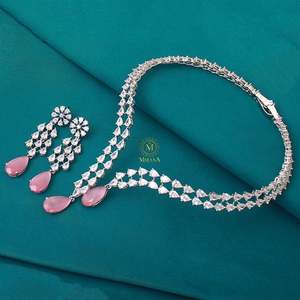 Christy Pastel Pink Designer Necklace and Earring Set in Gold Plate with Zircon - Product Image 2