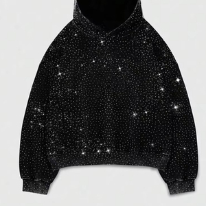 Sweat à capuche streetwear d'hiver personnalisé avec strass taillés au diamant, coupe oversize, en polyester/coton respirant et écologique, fournisseur ODM - Product Image 3