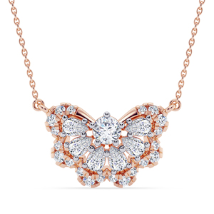 Collier pendentif papillon en or rose avec diamants ronds taille brillant, bijoux de luxe pour femme avec chaîne à maillons - Product Image 1