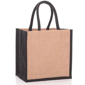 Bolsa de Compras Ecológica de Yute Teñido con Impresión Personalizada, Asa Acolchada de Algodón y Patrón de Letras - Precio Incluido - Product Image 1