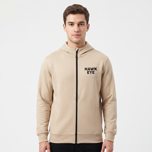 Sudadera con capucha de cierre completo para hombre, color beige liso, de alta calidad, al por mayor - Product Image 6