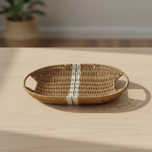 Yiqiang Cesta de Mimbre Tejida a Mano con Asas para Frutas, Bandeja de Almacenamiento para el Hogar y Sala de Estar, Cesta de Mimbre Tejida con Doble Asa - Product Image 4