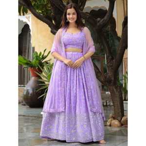 Belle Lavande Brodé Georgette Fiançailles Porter Lehenga Choli - Product Image 2