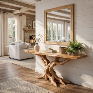 Table console en bois massif moderne minimaliste faite à la main pour la maison, pour le salon, l'hôtel, la salle à manger, l'appartement, l'entrée, courbée naturellement - Product Image 3