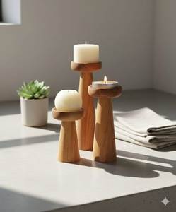 Natural Teak Wood Candle Pedestal Handmade Wooden <b>Tea</b> Light Holder Column Shape Natural Finish Home Decoration Candle <b>Stand</b> - Product Image 5