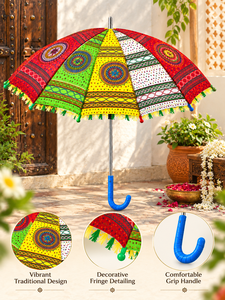 Sombrilla Decorativa Tradicional de Rajastán para Decoración de Bodas, Mehndi, Haldi, Festivales, Fiestas, Bordada y Colorida - Product Image 3