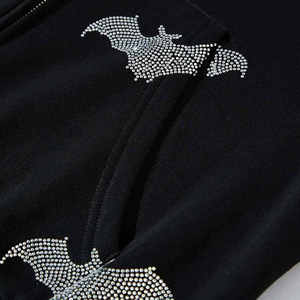 Sweat-shirt à capuche surdimensionné personnalisé Y2K avec graphique de chauve-souris en strass, streetwear, Harajuku, hip hop, gothique, noir, unisexe - Product Image 3