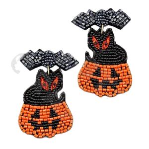 Halloween Beaded Earrings for Women Patriotic <b>Memorial</b> Day Orange White Blue Colour Fabric Material - Product Image 1