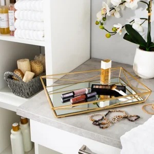 Plateau de rangement rectangulaire en métal miroir, à un seul niveau, design moderne et luxueux, pour table, organisateur de bijoux - Product Image 6