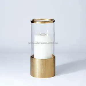 Round <b>Hurricane</b> Candleholder With Gold Base And Clear Glass Cylinder For Home Decoration - Product Image 2