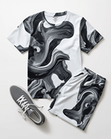 Ensemble de survêtement d'été pour homme, t-shirt à manches courtes et short en coton 100% avec impression abstraite à sublimation d'encre fluide