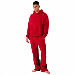 Conjunto Deportivo Rojo para Hombre con Capucha, Corte Holgado, Color Sólido, con Bolsillos Laterales, Transpirable, Estilo Casual para Otoño - Product Image 1