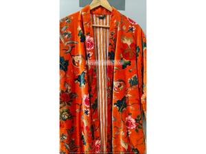 Bata de terciopelo de lujo, bata kimono de terciopelo y algodón, bata de dormir, bata de novia, bata de invierno para dama de honor, colores naranja - Product Image 1