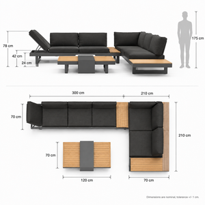 Conjunto de Sofá Seccional Moderno en Forma de L <span class=keywords><strong>para</strong></span> Exteriores, Mesa de Centro con Aspecto de Madera de Teca, Respaldo Ajustable, Sofá de 3 Plazas + Chaise Longue - Product Image 6