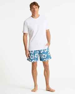 Short de bain pour homme à séchage rapide, imprimé floral bleu, avec taille élastique et poches, style décontracté - Product Image 1