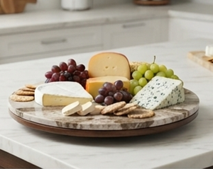 Round Marble <b>Lazy</b> <b>Susan</b> Turntable Tray with Wood Base <b>Storage</b> Holder For Kitchen Table Countertops Dining Display Organization - Product Image 4