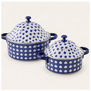 Lot de casseroles en métal peintes à la main, motif bleu et blanc, soupière et marmite avec couvercle pour restaurant et buffet – En promotion - Product Image 5