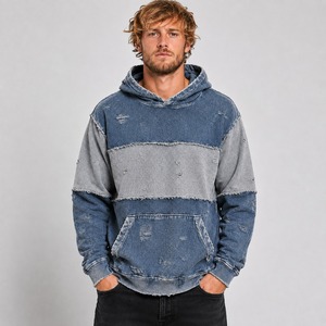 Wholesale men distressed <b>hoodie</b> with durable fabric <b>trendy</b> design comfortable fit and stylish distressed details for everyday us - Product Image 1