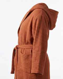 Bata de Baño con Capucha de Muselina, 4 Capas, 100% Algodón, Color Terracota, Unisex, para Adultos, Bata de Spa, Transpirable, Suave y Lujosa - Product Image 5