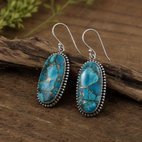 Pendientes Colgantes Tribales de Plata Pura 925 con Turquesa Azul del Suroeste, Chapados en Oro Rosa y Oro Amarillo, Joyería Hecha a Mano para Mujer