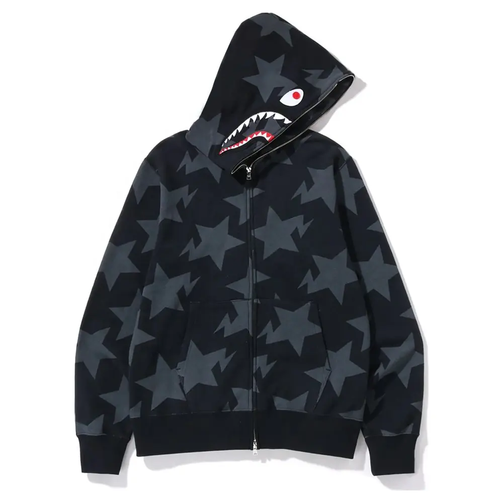 Toptan kaynak fabrika Unisex Bape Hoodie renk Camo kamuflaj köpekbalığı Bape fermuarlı kapüşonlu kıyafet bape 80s renk blok özel erkekler