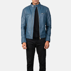 Chaqueta de Cuero para Motociclista, Nueva, de Alta Calidad, Personalizada, con Cierre, Ajustada, Azul, Impermeable, para Hombre - Product Image 5