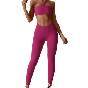 Ensemble de yoga 2 pièces pour femme 2026 : Legging taille haute et haut à manches longues respirant, recyclable, côtelé, effet seconde peau, sans couture - Product Image 1