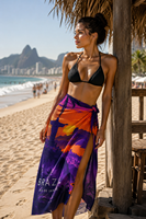 Pareo de Playa con Estampado de Palmeras al Atardecer en Río de Janeiro, Brasil, para Mujer, Maxi Sarong, 1 Pieza, Poliéster con Estampado Digital